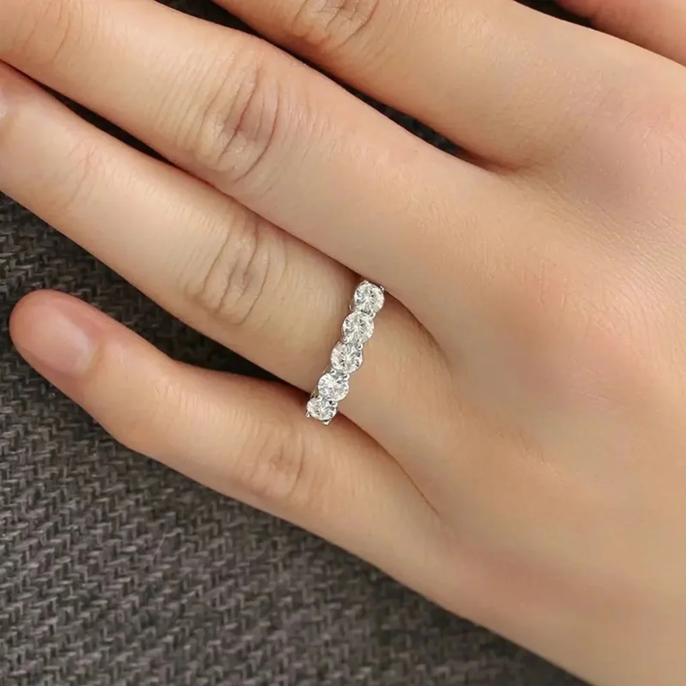 VVS1 Round Lab Dia Prong Half Eternity 925 Silver Wedding Band Ring